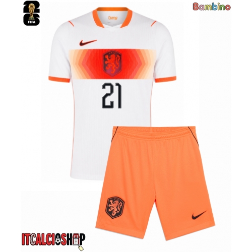 Paesi Bassi Frenkie de Jong #21 Seconda Maglia Bambino Mondiali 2026 Manica Corta (+ Pantaloni corti)